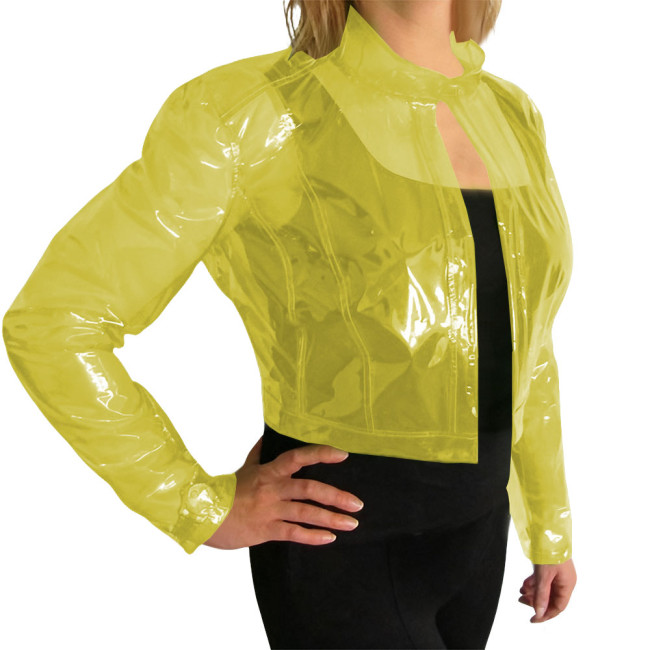 Women's Vinyl Transparent Cropped Jacket Halloween Party Long Sleeves Short Jackets Plus Size Clear TPU Street Coats Clubwear