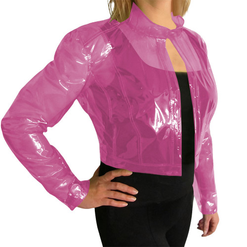 Women's Vinyl Transparent Cropped Jacket Halloween Party Long Sleeves Short Jackets Plus Size Clear TPU Street Coats Clubwear