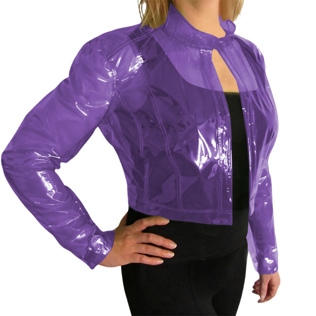 Women's Vinyl Transparent Cropped Jacket Halloween Party Long Sleeves Short Jackets Plus Size Clear TPU Street Coats Clubwear