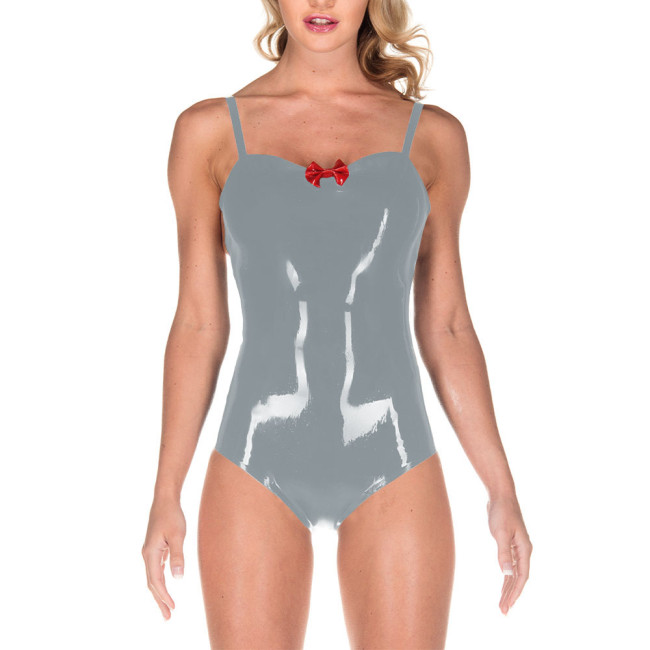 Fetish Sexy Bodysuit Exotic Lingerie for Women PVC Patent Leather Suspender Solid Rompers Zipper Back High Cut Sling Catsuit