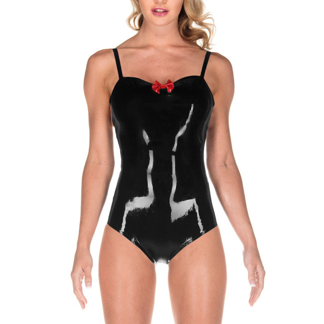 Fetish Sexy Bodysuit Exotic Lingerie for Women PVC Patent Leather Suspender Solid Rompers Zipper Back High Cut Sling Catsuit
