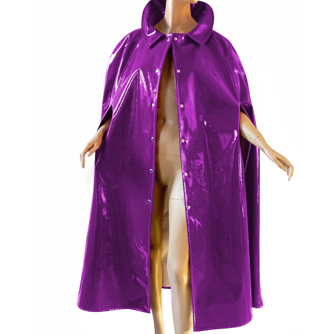 Fashion Adult Cloak Coats Glossy PVC Leather Turn-down Collar Single-breasted Cape Trench Wet Look Long Ponchose Cosplay Party