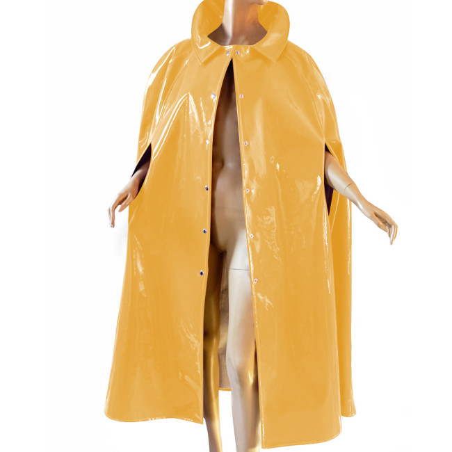 Fashion Adult Cloak Coats Glossy PVC Leather Turn-down Collar Single-breasted Cape Trench Wet Look Long Ponchose Cosplay Party