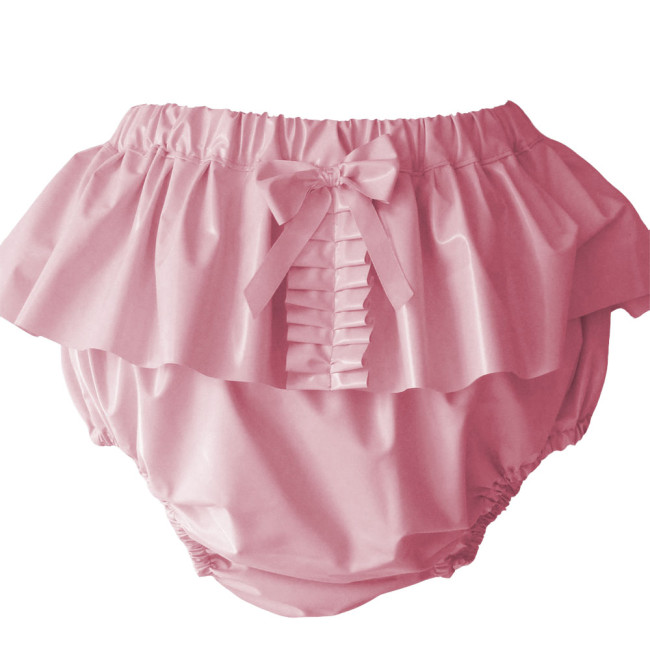 Soft PVC Ruffle Solid Color Panties Sissy Glossy Faux Leather Elastic Waistband Briefs Crossdressering Cosplay Nightclub Costume