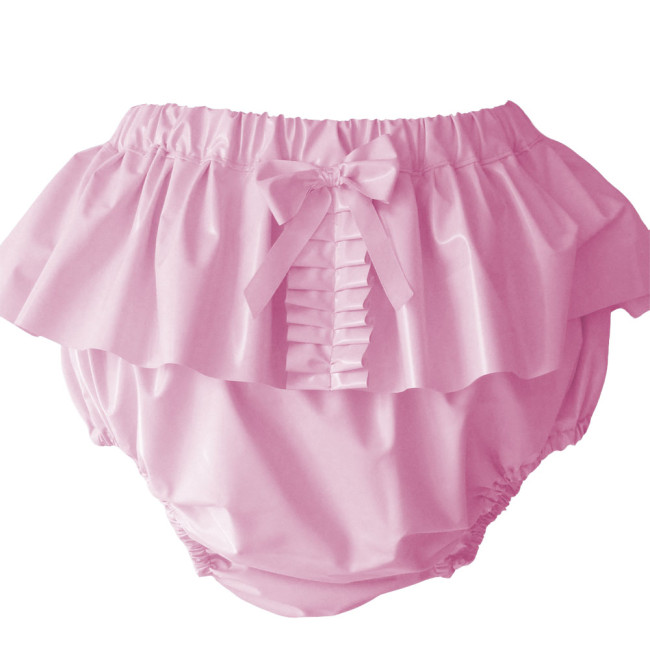 Soft PVC Ruffle Solid Color Panties Sissy Glossy Faux Leather Elastic Waistband Briefs Crossdressering Cosplay Nightclub Costume