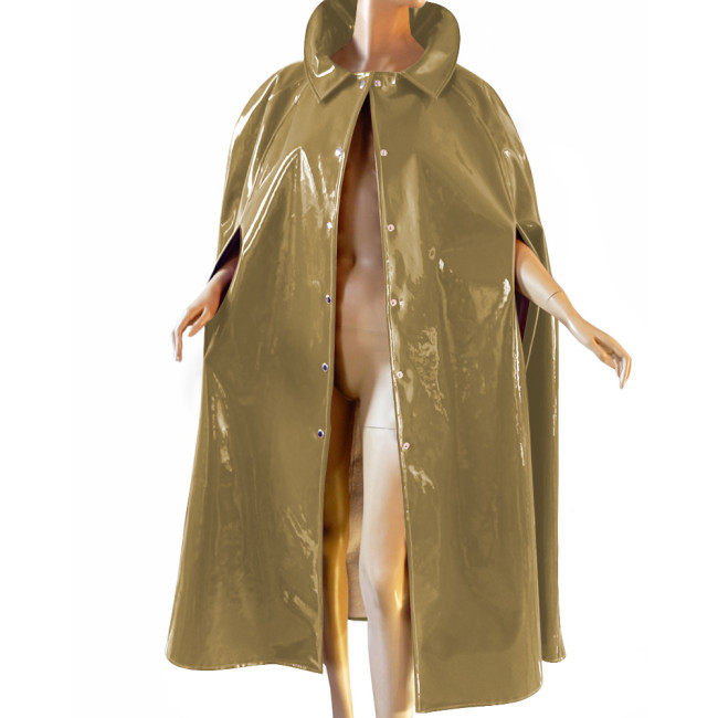 Fashion Adult Cloak Coats Glossy PVC Leather Turn-down Collar Single-breasted Cape Trench Wet Look Long Ponchose Cosplay Party