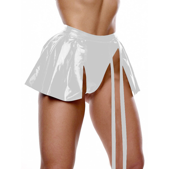 Sexy Pole Dancing Solid Color Panties Lace-Up Pleat Skirted Hem Briefs Underpant Vinyl Patent Leather Exotic Underwear Lingerie