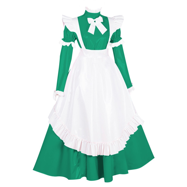 Lolita PVC French Maid Party Dresses Sissy Ruffles Long Sleeve Bow Maxi Dress Carnival Party Masquerade Cosplay Maid Uniforms