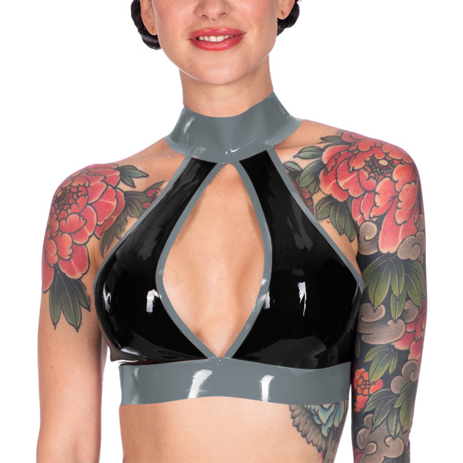 Women's PVC Vinyl Leather Sexy Hot Tank Tops Hollow Out Backless Button Vest Party Club Pole Dance Cropped Tops Exotic Caims