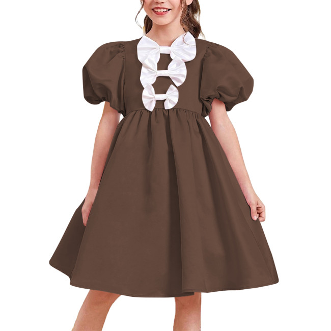 Women Satin Sweet Party Short Dresses Elegant Chic Bow Short Puff Sleeve High Waist A-Line Dress Cosplay Princess Prom Dress