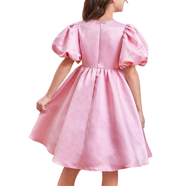 Women Satin Sweet Party Short Dresses Elegant Chic Bow Short Puff Sleeve High Waist A-Line Dress Cosplay Princess Prom Dress