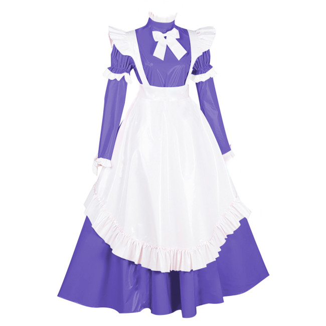 Lolita PVC French Maid Party Dresses Sissy Ruffles Long Sleeve Bow Maxi Dress Carnival Party Masquerade Cosplay Maid Uniforms