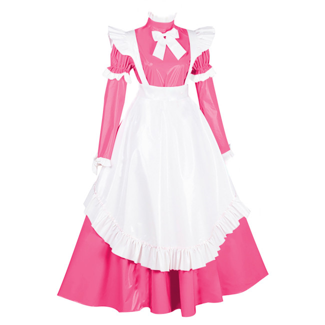 Lolita PVC French Maid Party Dresses Sissy Ruffles Long Sleeve Bow Maxi Dress Carnival Party Masquerade Cosplay Maid Uniforms