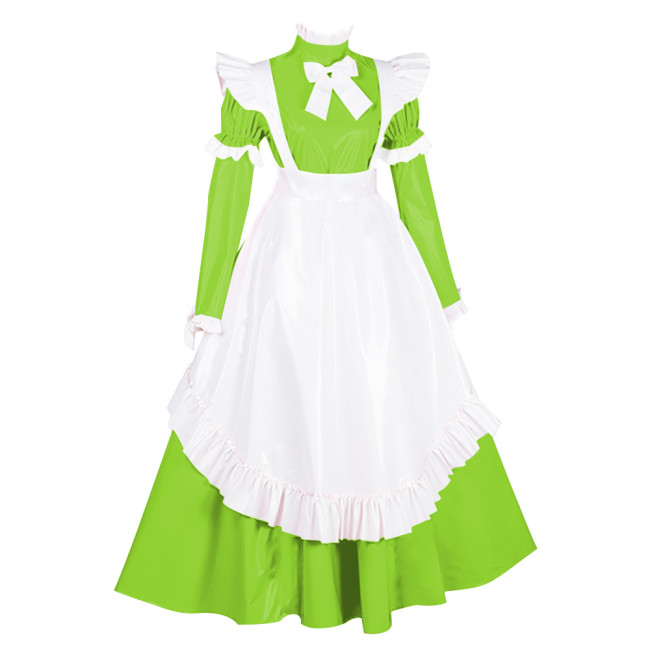 Lolita PVC French Maid Party Dresses Sissy Ruffles Long Sleeve Bow Maxi Dress Carnival Party Masquerade Cosplay Maid Uniforms