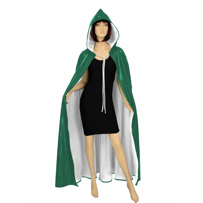 Halloween Cosplay Cloak Unisex Spandex Shiny Meatllic Hooded Robe Witch Long Cape Wetlook Party Performance Role Play Costume