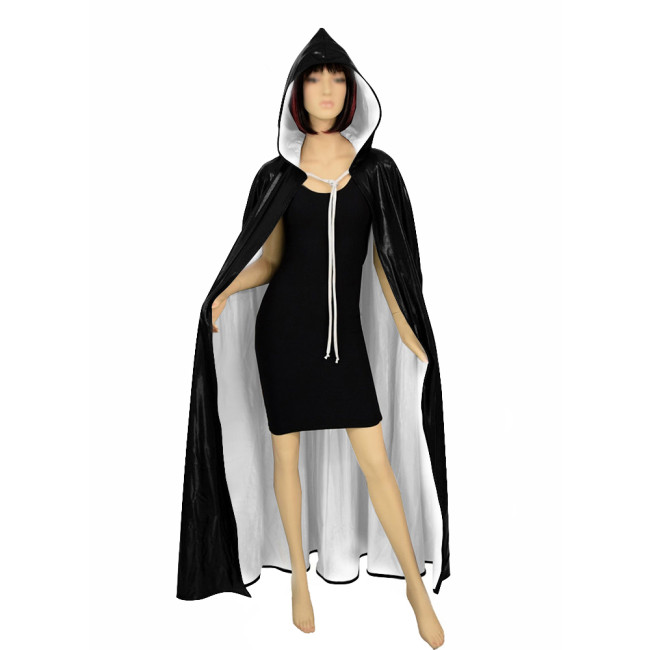 Halloween Cosplay Cloak Unisex Spandex Shiny Meatllic Hooded Robe Witch Long Cape Wetlook Party Performance Role Play Costume