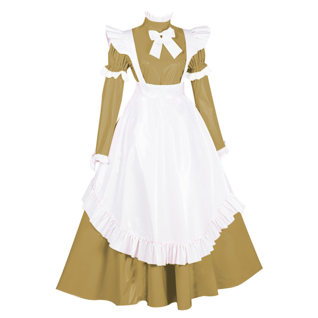 Lolita PVC French Maid Party Dresses Sissy Ruffles Long Sleeve Bow Maxi Dress Carnival Party Masquerade Cosplay Maid Uniforms