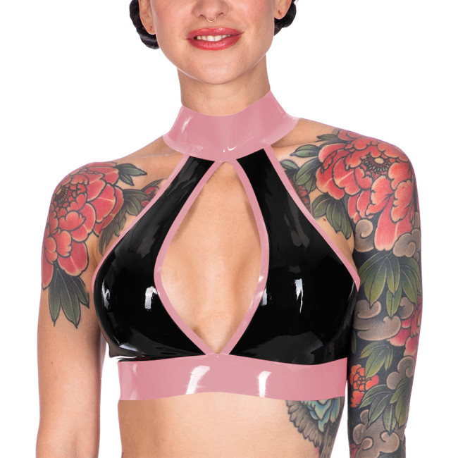 Women's PVC Vinyl Leather Sexy Hot Tank Tops Hollow Out Backless Button Vest Party Club Pole Dance Cropped Tops Exotic Caims