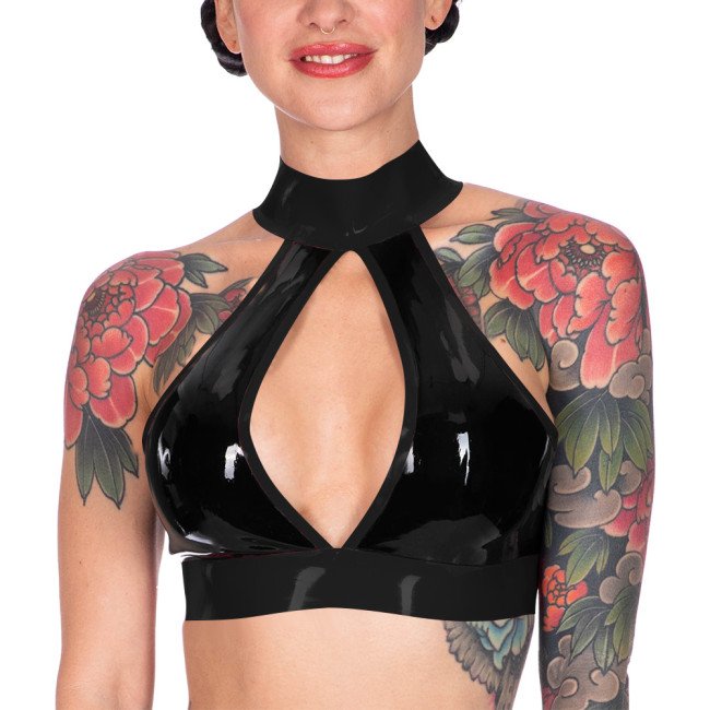 Women's PVC Vinyl Leather Sexy Hot Tank Tops Hollow Out Backless Button Vest Party Club Pole Dance Cropped Tops Exotic Caims