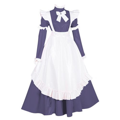 Lolita PVC French Maid Party Dresses Sissy Ruffles Long Sleeve Bow Maxi Dress Carnival Party Masquerade Cosplay Maid Uniforms