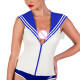 Fashion Sailor Collar Sleeveless T-shirts Women Vintage PVC Shiny Leather Striped Slim Tops Sexy Vinyl Backless Zipper Blouses