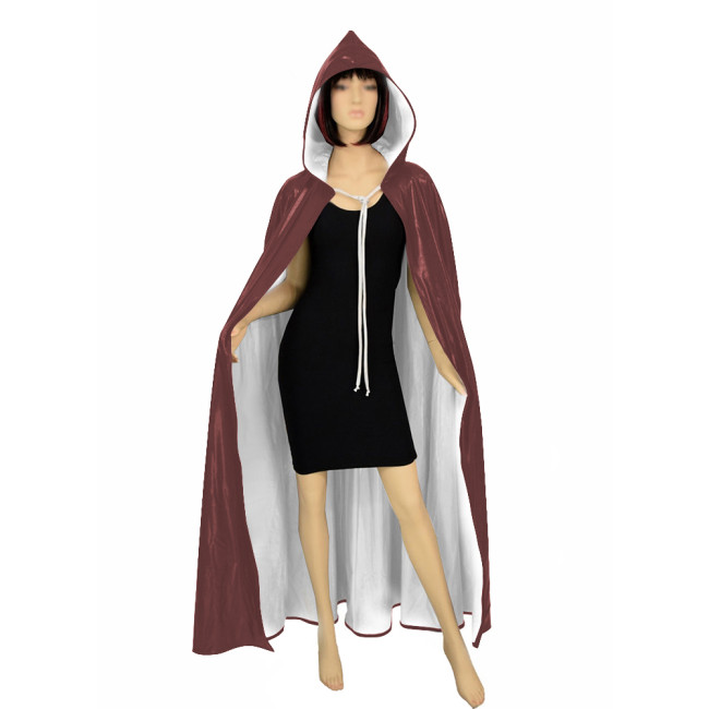Halloween Cosplay Cloak Unisex Spandex Shiny Meatllic Hooded Robe Witch Long Cape Wetlook Party Performance Role Play Costume