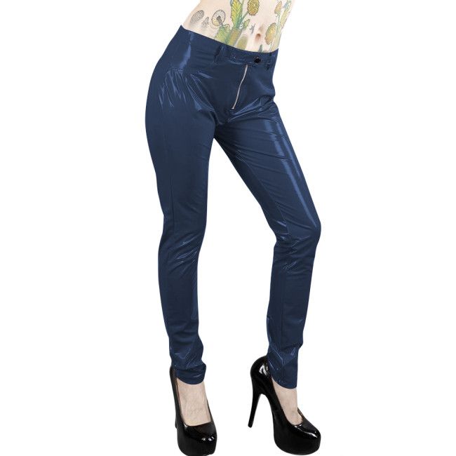 Fetish Wet PVC Leather Pencil Pants for Womens Fashion Zipper Stretch Glossy Leather Tight Legging Ladies High Street Trousers