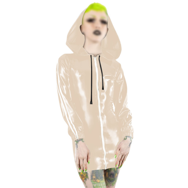 Plus Size Fashion Zipper Long Sleeve Mini Dress Women PVC Patent Leather Slim Short Dress Party Club Sexy Punk Hooded Dresses