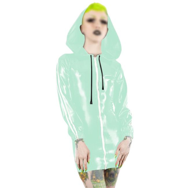 Plus Size Fashion Zipper Long Sleeve Mini Dress Women PVC Patent Leather Slim Short Dress Party Club Sexy Punk Hooded Dresses
