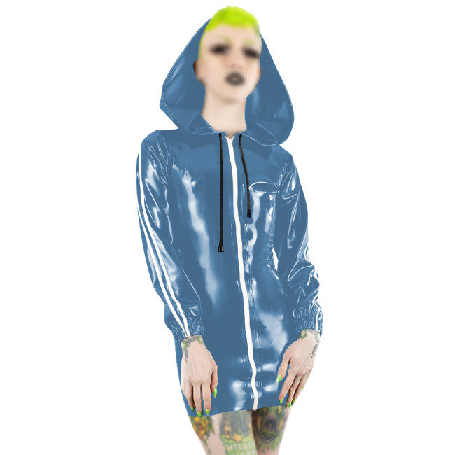 Plus Size Fashion Zipper Long Sleeve Mini Dress Women PVC Patent Leather Slim Short Dress Party Club Sexy Punk Hooded Dresses
