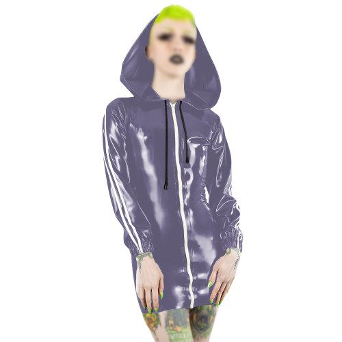 Plus Size Fashion Zipper Long Sleeve Mini Dress Women PVC Patent Leather Slim Short Dress Party Club Sexy Punk Hooded Dresses