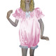 Soft Satin Adult Baby Sissy Rompers Bowtie Sleepwear Puff Short Sleeve Loose High Cut Jumpsuit Cross-dresser Cosplay Bodysuit