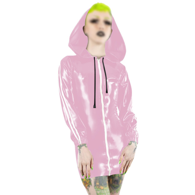 Plus Size Fashion Zipper Long Sleeve Mini Dress Women PVC Patent Leather Slim Short Dress Party Club Sexy Punk Hooded Dresses
