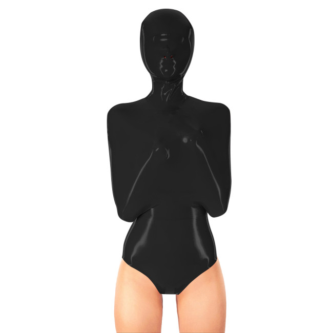 Party Womens Vinyl PVC Leather Full Hooded Bodysuit Exotic Bondage High Cut Catsuit with Hood Wet Look Rompers Cosplay Costume