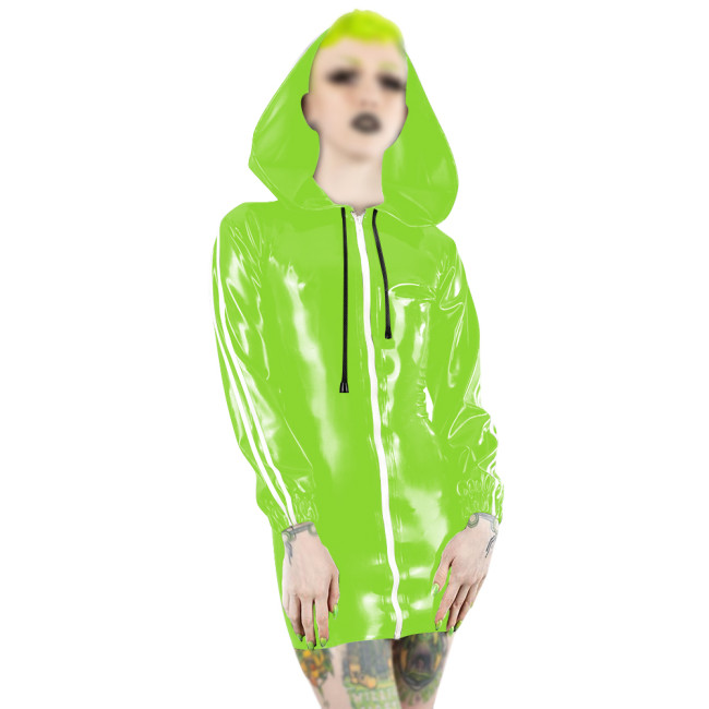 Plus Size Fashion Zipper Long Sleeve Mini Dress Women PVC Patent Leather Slim Short Dress Party Club Sexy Punk Hooded Dresses