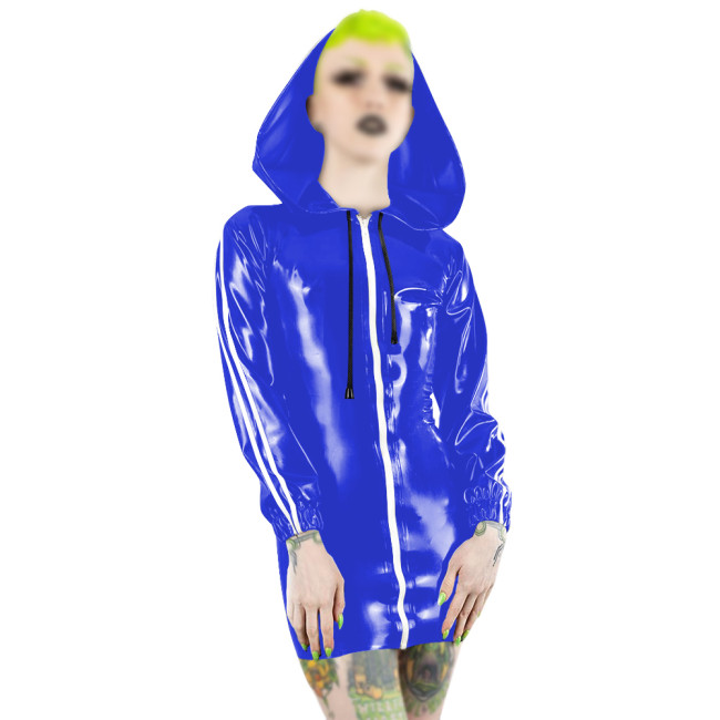 Plus Size Fashion Zipper Long Sleeve Mini Dress Women PVC Patent Leather Slim Short Dress Party Club Sexy Punk Hooded Dresses