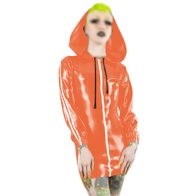 Plus Size Fashion Zipper Long Sleeve Mini Dress Women PVC Patent Leather Slim Short Dress Party Club Sexy Punk Hooded Dresses