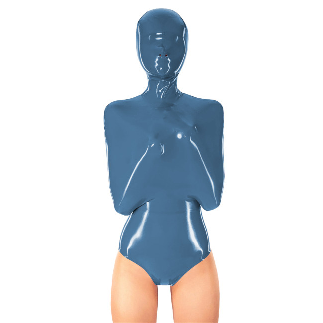 Party Womens Vinyl PVC Leather Full Hooded Bodysuit Exotic Bondage High Cut Catsuit with Hood Wet Look Rompers Cosplay Costume