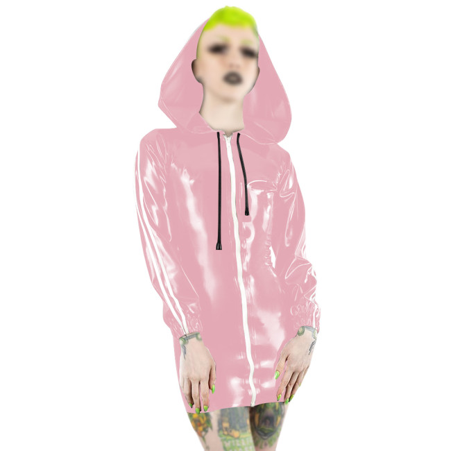 Plus Size Fashion Zipper Long Sleeve Mini Dress Women PVC Patent Leather Slim Short Dress Party Club Sexy Punk Hooded Dresses