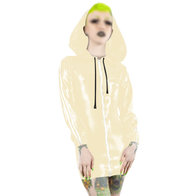 Plus Size Fashion Zipper Long Sleeve Mini Dress Women PVC Patent Leather Slim Short Dress Party Club Sexy Punk Hooded Dresses