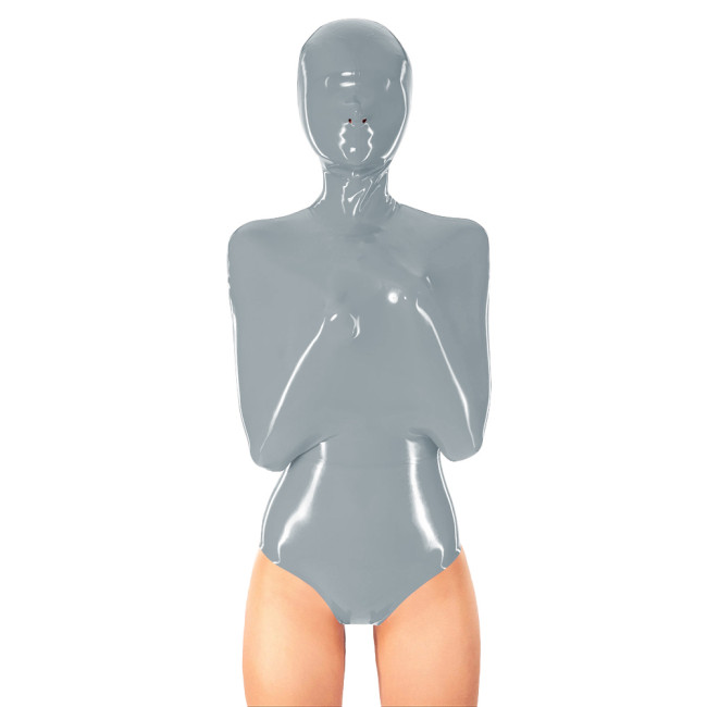 Party Womens Vinyl PVC Leather Full Hooded Bodysuit Exotic Bondage High Cut Catsuit with Hood Wet Look Rompers Cosplay Costume