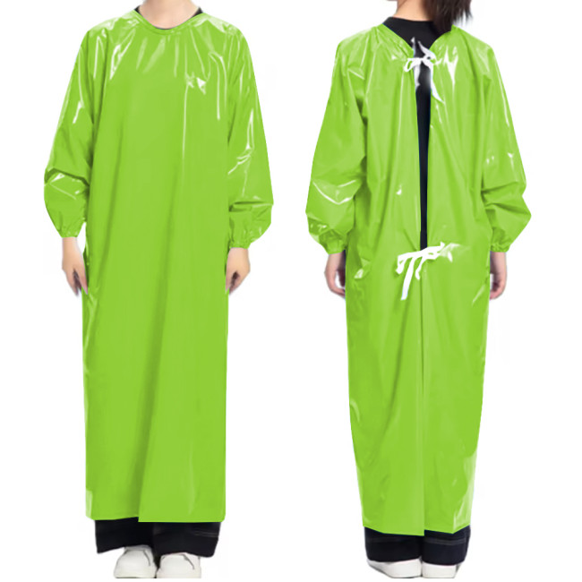 Vinyl PVC Leather Doctor Nurse Apron Dress Party Cosplay Uniforms Long Sleeve Solid Color O-neck Long Dress with Lace-up Back