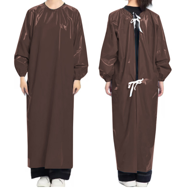 Vinyl PVC Leather Doctor Nurse Apron Dress Party Cosplay Uniforms Long Sleeve Solid Color O-neck Long Dress with Lace-up Back