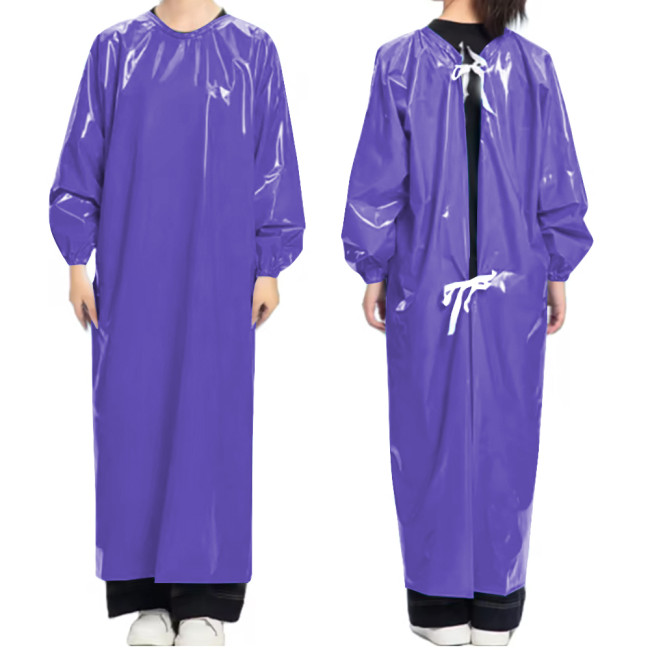 Vinyl PVC Leather Doctor Nurse Apron Dress Party Cosplay Uniforms Long Sleeve Solid Color O-neck Long Dress with Lace-up Back