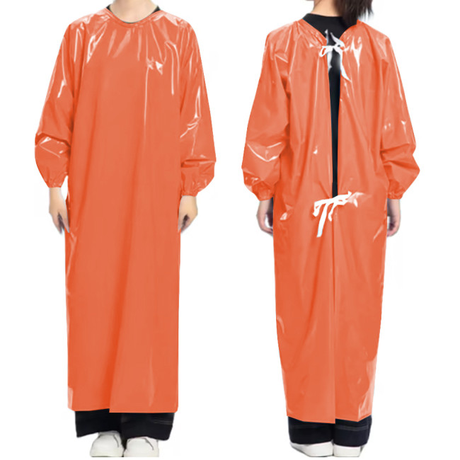 Vinyl PVC Leather Doctor Nurse Apron Dress Party Cosplay Uniforms Long Sleeve Solid Color O-neck Long Dress with Lace-up Back