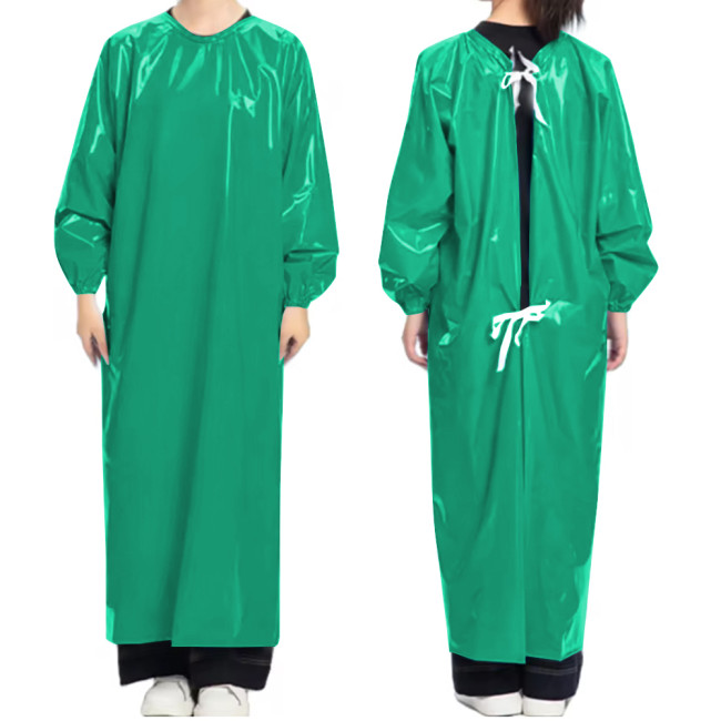 Vinyl PVC Leather Doctor Nurse Apron Dress Party Cosplay Uniforms Long Sleeve Solid Color O-neck Long Dress with Lace-up Back