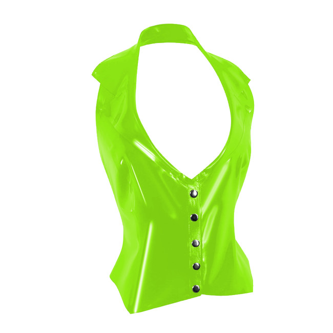 Glossy Sexy Lapel Neck Button Waistcoat Unisex PVC Shiny Sleeveless Backless Jackets Formal Club Tuxedo Shirt Slim Fit Crop Vest