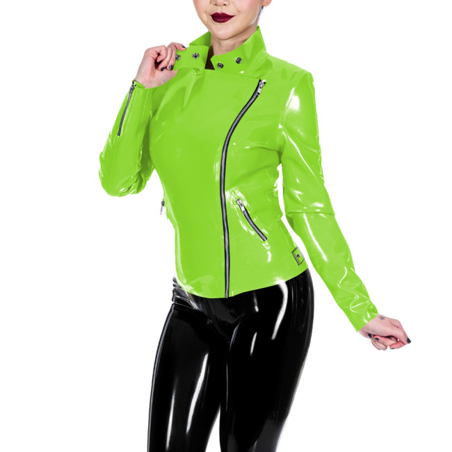 PVC Glossy Leather Motorcycle Jacket for Women Long Sleeve Gothic Punk Style Coat Wetlook Lapel Collar Jacket Coat Streetwear