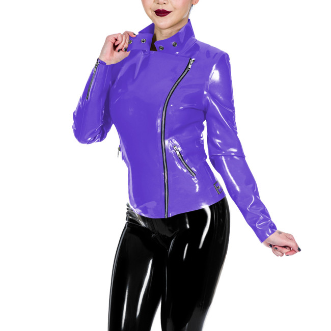 PVC Glossy Leather Motorcycle Jacket for Women Long Sleeve Gothic Punk Style Coat Wetlook Lapel Collar Jacket Coat Streetwear