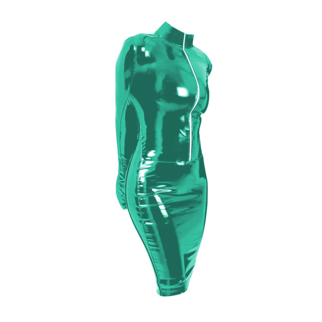 Novelty Sexy Bondage Pencil Dress Vinyl PVC Leather Arm Restraint Full Sleeve Tight Dress Glossy Club Role Play Skinny Dresses